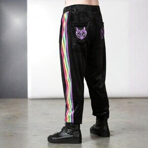 Killstar ✦ Lounge Wizard Joggers ✦ Black Velour Rainbow Stripe Gothic Loungewear